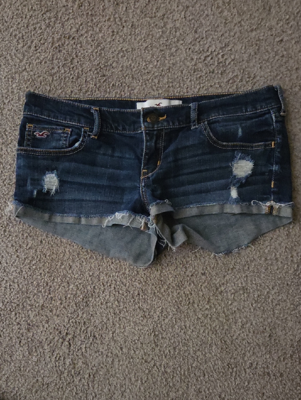 Hollister Dark Blue Distressed Denim Jean Shorts